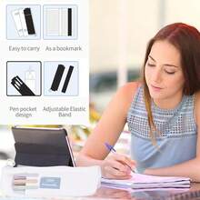 Pen Holder For Notebook, Pen Pouch For Notebook, Small Pen Holder With Adjustable Elastic Band, Slim Pencil Bag Journal Pen Holder Notebook Pen Holder, Zipper Pencil Pouch Makeup Bag - Trắng - Xem 6