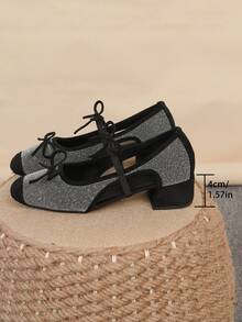 方头粗跟一脚蹬鞋，百搭蝴蝶结装饰鞋，时尚乐福鞋，黑色高跟鞋，尺码偏大一码，尺码 35-43 - 黑滿天星中空(雙蝴蝶結) - 查看 7