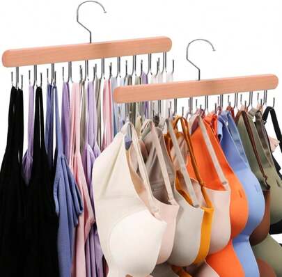 2 Pack Tank Top Hanger, 40 Hooks Large Capacity Bra Hanger, Bra Hangers For Closet Organizer &Amp; Storage, Tank Top Hangers Space Saving, Standard Hangers For Sports Bras, Tank Top (Wood, 2 Pack)