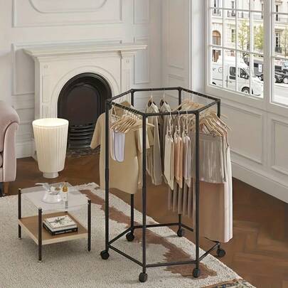 Stainless Steel 360 Degree Rotating Storage Multifunctional Clothing Rack! Durable Metal Six Bar Independent Hanger