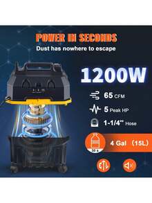 2.6Gal 4Gal Wet Dry Vac Portable 3 In 1 Shop Vacuum With Blowing Function Peak 2.5 Or 5 Horsepower Attachments Storage, Perfect For Cleaning Floor, Upholstery, Gap, Car ETL Listed, Black/Yellow - Black 4Gal 5HP - View 3