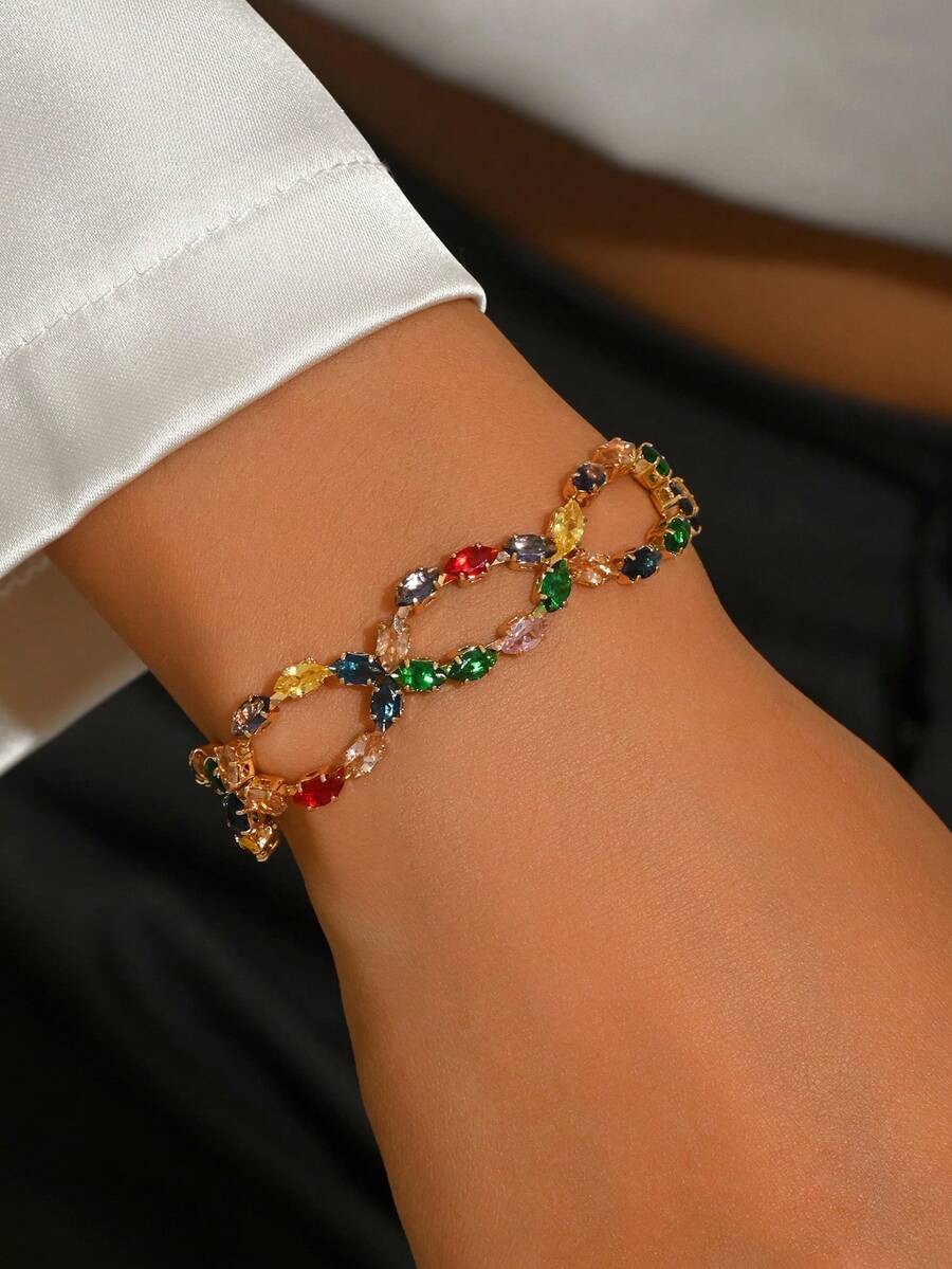 1 chiếc vòng tay dây mảnh đính đá nhiều màu sắc, kiểu dáng tối giản cổ điển, trang sức thời trang mạ vàng đa năng, có thể điều chỉnh độ dài, phù hợp đeo hàng ngày và trong tháng Ramadan, màu sắc được phối ngẫu nhiên. - Nhiều màu - Xem 1