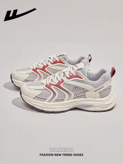  1 Pair WARRIOR Women's Thick Sole Lace-Up Soft Bottom Casual Shoes, Low-Top Outdoor Flat Shoes, Round Toe Low Heel Non-Slip Solid Color Elegant Soft Bottom Hiking Shoes, Suitable For Students, Graduation Photos, Flat Shoes, Women Leather Skate Sneakers