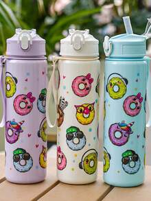 1pc 750ml/26oz Cute Donut Pattern Tumbler Bottle With Straw, 10 Styles Available, Woven Handle, Portable & Durable, Suitable For Outdoor, Travel, Sports, Holiday & Birthday Gift - Multicolor - View 6