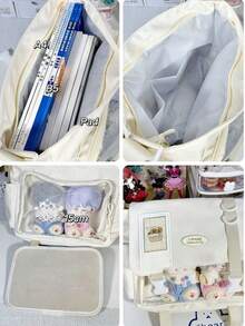 新款时尚女式可爱日系尼龙斜挎包，带徽章展示板，热销Y2K原宿痛包，女大学生书包，少女单肩包，透明PVC材质，S码，女士返校礼物，斜挎包，动漫/粉丝包 - 黑色 - 查看 9