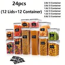 12/24/48/84pcs Air-Tight Crisper With Lid, Label And Marker, Plastic Kitchen Pantry Storage Container For Sugar, Flour And Baking Supplies, Kitchen Supplies, To Keep Food Fresh And Organized(6/12/24/84Jars +6/12/24/84 LIDS) - 84件(42個罐子+42個蓋子) - 查看 6