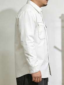 Plus Size Men's White Classic Long Sleeve Shirt, New Autumn Collection - White - View 3