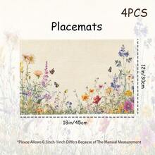 Bộ 1/2/4/6/8 tấm lót bàn ăn hình chữ nhật viền hoa dại, kích thước 12x18 inch - Chất liệu polyester có thể giặt, thích hợp cho phòng ăn, nhà bếp và trang trí tiệc tùng, nền vàng rực rỡ với lá xanh và hoa nhiều màu sắc. - Nhiều màu - Xem 13