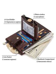 Men's Retro Wallet, New Short Faux Leather Multi-Card Slots Double Zipper Bank Card Holder - Coffee - View 4