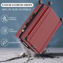 YSTYLE Suitcase, 5-Piece Set, Made Of PVC, With Combination Lock, Silent Wheels, Adjustable Length, Suitable For Business Trips, Boarding Schools And Student Dormitories For Storing Clothes. - 紅色 - 查看 2