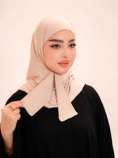 1pc Hijab Cap For Women, Middle Eastern/Arabic/Dubai/Turkish Muslim, Solid Color Classic Minimalist Fashion Casual Elegant Modest, Soft Modal Silk Blend Fabric, Comfortable Long Brim 2-In-1 Hijab Turban, Suitable For Daily Life, Festivals, Gatherings, Worship