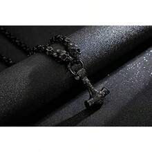 Collar celta martillo vikingo cruces dorado thor joyería nórdica hombre - Negro - Ver 2