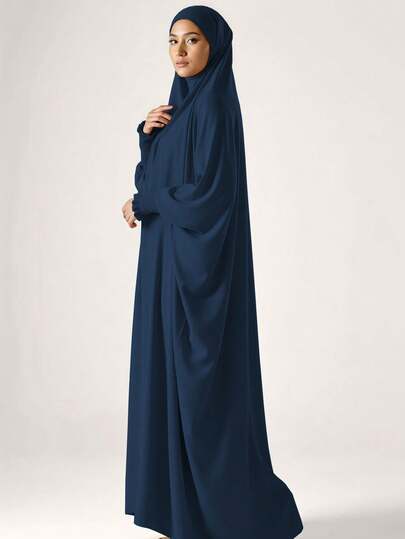 1pc Hijab Khimar And Abaya Jilbab Dress, Loose Long Robe With Elastic Sleeves Design, High Privacy, Premium Jilbab Muslim Women Prayer Headscarf, Islamic Clothing Khimar