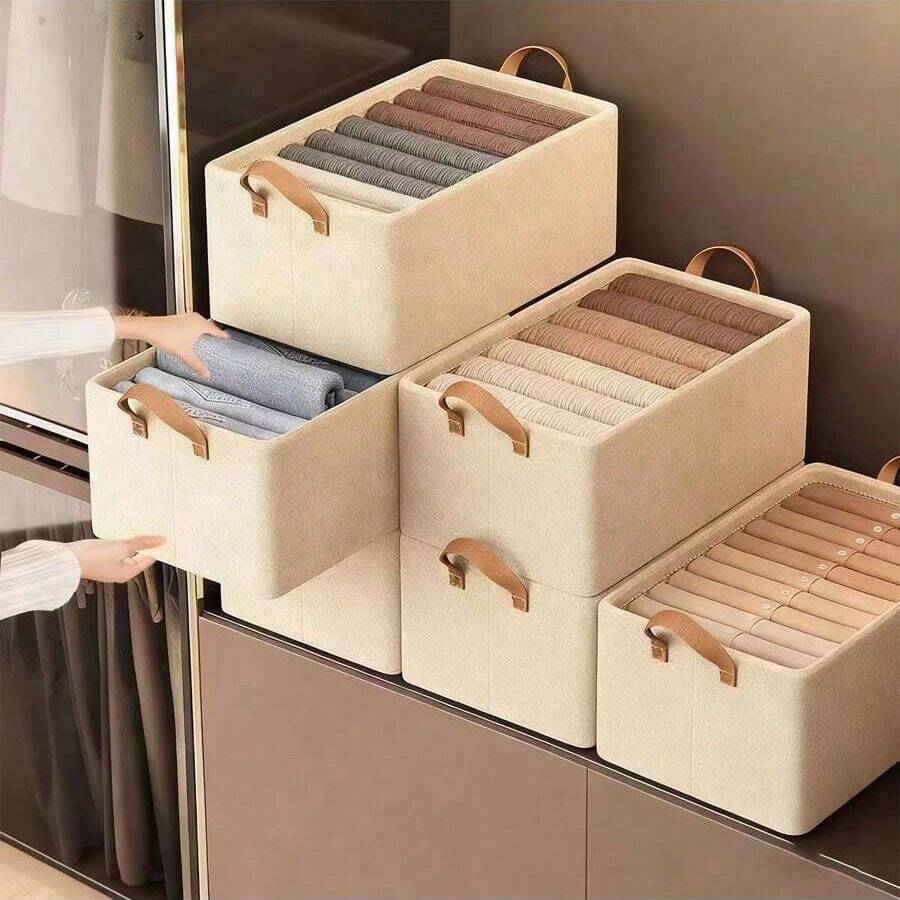 11-Inch Dual Handle Non-Woven Fabric Storage Cube, Collapsible Design Storage Box With Handles For Clothes, Holiday Decor, Wardrobe Organization, Bedroom Storage - Multicolor - View 1