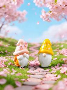 6个迷你树脂花朵小矮人摆件，迷你春季蝴蝶花朵小矮人装饰品，适用于DIY仙女花园、生日派对礼物填充物、微景观工艺品、玻璃容器、盆栽植物装饰、汽车内饰配件、家居装饰、书架、客厅场景、主题派对、礼品袋填充物。