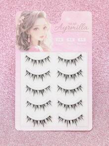 5 Pairs Of Natural False Eyelashes Fluffy And Soft 3D Mink Eyelashes Long Silky Eyelashesdaily Work Meetings Natural False Eyelashes Comfortable To Wear With Eyelashes Hand-Made Wing Elongated Natura Full False Eyelashes Free Eyelash Tweezers And Eyelash Brushes - 黑色 - 查看 5