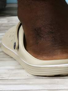 Men's Waterproof Anti-Splash Thick Sole Slip-On Casual Mule Sandals With Simple Textured Pattern - Khaki - View 3