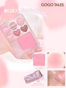 GOGO TALES GOGOTALES 甜美腮红眼影盘，哑光和珠光质地，高显色度，持久不脱妆，附赠 DIY 贴纸，包含粉色、焦糖棕色和中性色调，腮红高光二合一，适合学生和新手使用。 - #G03 Taro Bubble - 查看 6