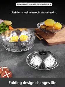 1pc Stainless Steel Large Capacity Versatile Steamer, For Steaming Vegetables - Silver - View 3