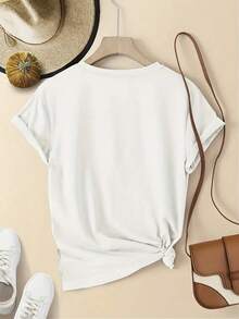 Día de San Valentín conjunto para pareja Camiseta de verano para mujer, manga corta y holgada, con estampado de guinda, versátil y perfecta para vacaciones, trabajo o uso diario - Blanco - Ver 3