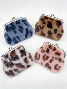 New 4-Inch Cute And Stylish Leopard-Print Plush Coin Purse With Silver Metal Clip, As Well As A Waterproof Leopard-Print Card Holder. Available In Multiple Colors Including Black, Burgundy, Brown, Purple And White, It Can Hold Bank Cards, Credit Cards And Loose Change With Ample Capacity. - Multicolor - View 10