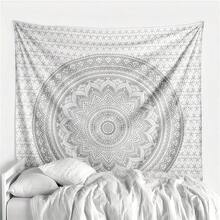 1 Peça Tapeçaria Mandala Cinza e Branca, Tema de Estilo Hippie Abstrato de Bruxaria, Adequada para Decoração de Sala de Estar, Quarto, Escritório, Acompanha Kit de Instalação, Decoração Doméstica, Decoração de Quarto, Presente de Decoração de Parede, Presente de Aniversário e Formatura - cinza branco - Visão 2