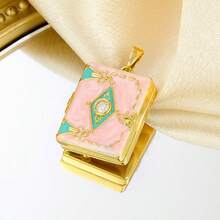 1件DIY珠宝项链吊坠，独特设计高端创意时尚彩色珐琅照片盒铜镀金项链吊坠，女士时尚手工礼物 - 方形可開合 - 查看 6