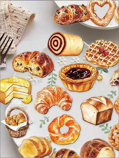 50 Pieces Of Baked Bread And Dessert Stickers To Decorate Suitcase, Skateboard, Cup, Mobile Phone, Computer, Diary, Scrapbook,Suitable For Miniature Landscaping Pocketbook,Sticked On Handbook Diary,Suitcase Computer Water Cup Mobile Phone Case Refrigerator Wall Helmet Cabinet Box Door Bed Guitar