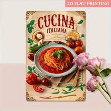 [2D Flat] 1pc Vintage Italian Cuisine Metal Sign, 8x12 Inch - Authentic Pasta & Tomato Sauce Design, Rustic Decor For Kitchen, Restaurant, Or Dining Room - Perfect Gift For Italian Food Lovers, Kitchen Wall Decor| Vintage Metal Sign| Durable Iron, Italian Kitchen Decor, Perfect For Room Decor - White - View 5