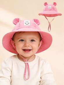 1pc Baby Bucket Hat, Suitable For 3-12 Months, Unisex, Cute Ear Design, Adjustable Chin Strap, Wide Brim Sun Protection Hat, Summer Beach Outdoor Cap (Multiple Colors Available) - Ear-shaped Fisherman's Hat - View 5