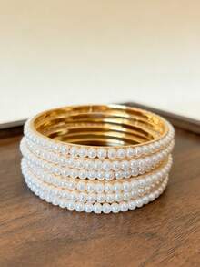 6件套精美仿珍珠手链，波西米亚风格手镯，适合女性日常佩戴、婚礼、派对等场合的珠宝配饰 - 65mm - 查看 5