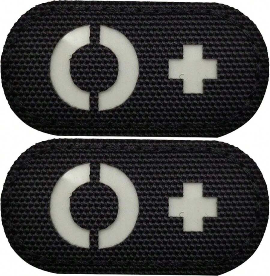 2 Pack Glow Dark Blood Type O Positive POS Reflective Patches, Emblem Tactical Morale Military Badges With Hook Loop Fastener Backing - ColorS - View 1