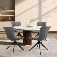 Dining Chairs Set Of 4, 360° Swivel Upholstered Mid-Century Modern Kitchen Dining Room Chairs, Armless Faux Leather Accent Side Chair With Padded Back, Metal Legs For Living Room Bedrooms,Grey - 灰色 - 查看 3