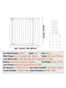 Baby Gate, 29.5"-39" Extra Wide, 30" High, Dog Gate For Stairs Doorways And House, Easy Step Walk Thru Auto Close Child Gate Pet Security Gate With Pressure Mount Kit And Wall Mount Kit - 白色 - 查看 7