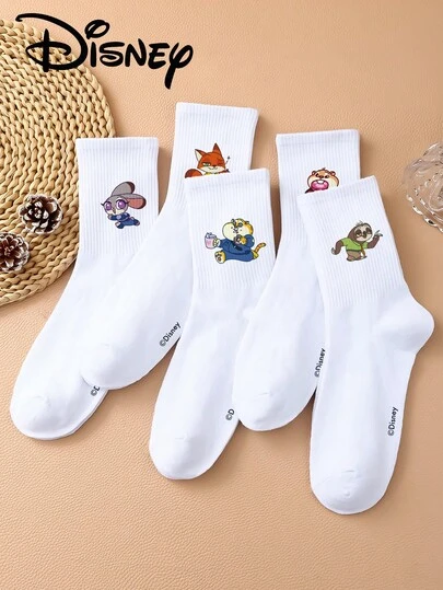 1 đôi/5 đôi tất cổ cao unisex in hình hoạt hình, họa tiết vui nhộn theo chủ đề phim ảnh, thiết kế hoạt hình dễ thương, tối giản, phù hợp để mang hàng ngày, mang lại sự thoải mái suốt cả ngày và độ co giãn tốt.