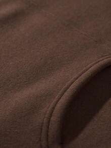 Men's Casual Minimalist Solid Color Kangaroo Pocket Drawstring Hoodie, Suitable For Daily Commute, Autumn/Winter - Brown - View 3