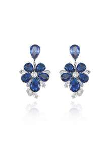 蓝钻花朵项链耳环套装，奢华派对及新娘首饰 - 彩色 - 查看 6