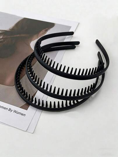 3 Pieces Set Of Black Fashionable Anti Slip Headband With Headband, Toothed Wavy Headband, Home Skincare Headband, Suitable For Daily Face Washing Or Makeup Use Beauty Home Hair Accessories