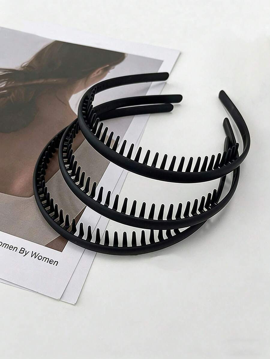 3 chiếc băng đô thời trang màu đen, chống trượt, kiểu dáng lượn sóng, thích hợp dùng khi chăm sóc da mặt tại nhà, dùng để rửa mặt hoặc trang điểm hàng ngày. - màu đen - Xem 1