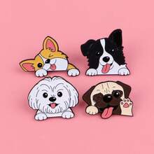 4pcs/Set Dog Cute Enamel Pin Lapel Pins Badges On Backpack Women's Brooch Zinc Alloy Clothes Gift Jewelry Fashion Accessories - Black - View 5