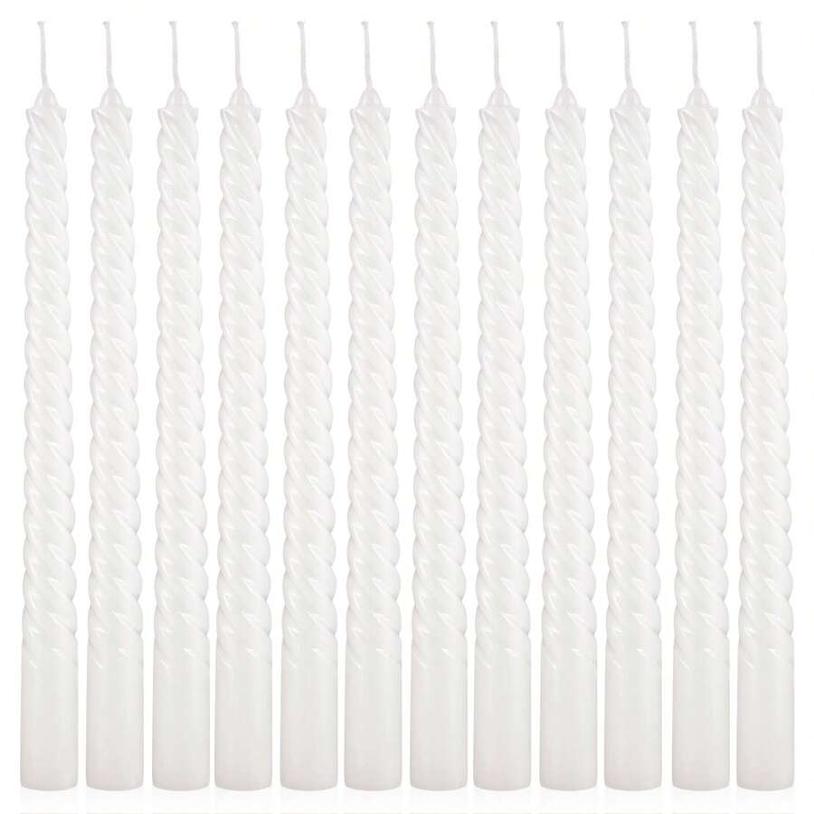 12 Pieces Of 10 Inch Spiral Wax, Non Dripping, Smoke-Free, Odorless, Suitable For Families, Weddings, Parties, Seasonal Celebrations, Emergencies, And Home Decor. Multiple Colors To Choose From, Lovers Can Save And Create A Romantic Atmosphere. - White - View 1