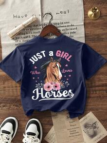 Áo thun ngắn tay cổ tròn màu xám đậm in họa tiết, kiểu dáng thường ngày cho bé gái tuổi teen, thích hợp mặc mùa hè. - Màu xanh hải quân - Xem 3