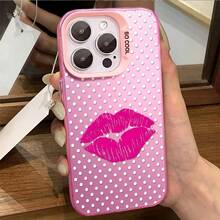 1pcs Pink Kiss Pattern Polka Dot Phone Case Compatible With Apple Phone 17ProMax 16 15 14 13 12 11ProMax Pro Xs Max XS X 7plus 8plus Antidrop Phone Case Silicone Vintage Girlish Style Cute Fashion Can Be Given To Friends Can Be Given To A Lover - 粉色 - 查看 3