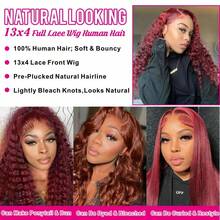 36 Inch 99j Burgundy Wig Human Hair 250% Density 13x6 Deep Wave Lace Front Wigs Human Hair 13x4 HD Transparent Curly Lace Front Wigs Human Hair For Women Pre Plucked Wet And Wavy Red Colored Deep Curly Lace Frontal Wig - S99J - Xem 9