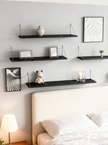 1pc (With Hook) Partition Wall Shelf, Floating Shelf, No Drill Wall Mounted Shelf, Suitable For Bedroom, Study, Living Room, Bathroom, Kitchen And Decorative Wall Rack, Also For Storage Organization - Black - View 8