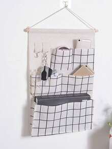 1pc 5-Pocket Linen Hanging Storage Bag With Dual Hooks, Bathroom/Dorm Room Organizer, Wall Mounted Wardrobe Hanging Storage Bag - Multicolor - View 2
