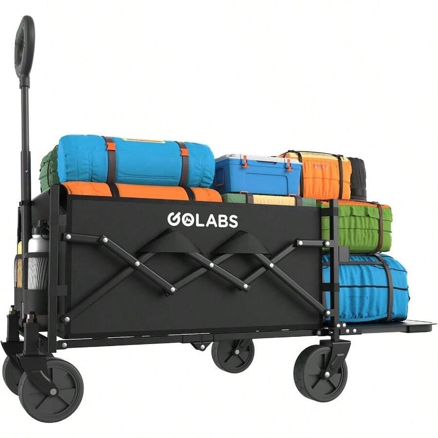 Collapsible Wagon Cart Max 350lb Load & Expandable Storage 100L, Double Bearing Design For Flexible Steering, Foldable Heavy Duty Garden Cart With 2 Cup Holders For Groceries, Garden & Camping - Black - View 1