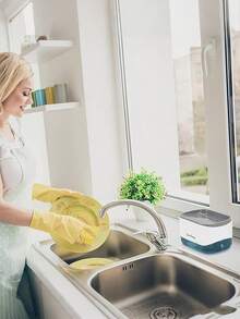 Dispensador de jabón de cocina, espumador de esponja, soporte para esponja, dispensador de jabón para platos con esponja, estante escurridor de esponja, organizador de fregadero de plástico con bandeja de goteo, accesorios de cocina - Utensilios prácticos de cocina - Multicolor - Ver 7