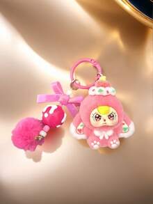 男女通用成人可爱大耳朵3D钥匙扣，迷你时尚多功能植绒外层实心塑料内层钥匙圈，可爱卡通包包/杯子/汽车挂件，日常/节日/生日礼物配饰