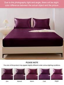 1pc Premium Silky Satin Fitted Sheet, Fits Mattress Depth 15-17 Inches, Soft & Breathable, Wrinkle-Resistant, Luxury Hotel Style, Full Wrap-Around Elastic Band, Deep Pockets, Suitable For Twin, Full, Queen, King Beds, Oeko-Tex Certified, Purple - Purple - View 9